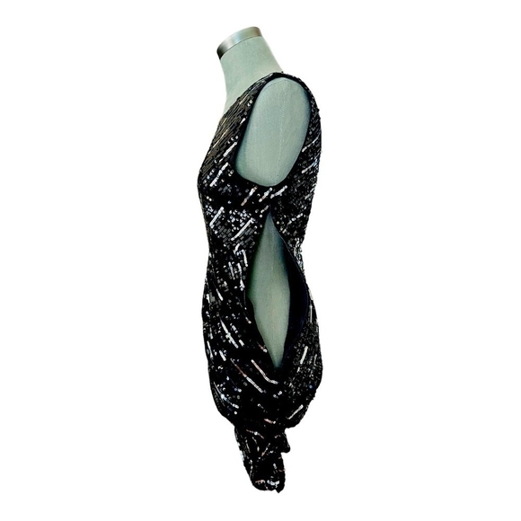 Women’s Dress Alice + Olivia Silk Sheath Sequin Dress Black Ruched Party Dress - Picture 13 of 15